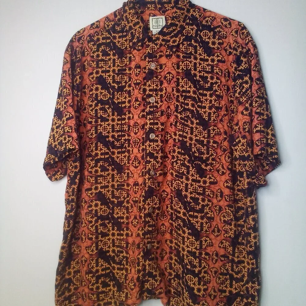 Morro Bay Shirt M Men Short Sleeve Button Up Pattern Brown Black